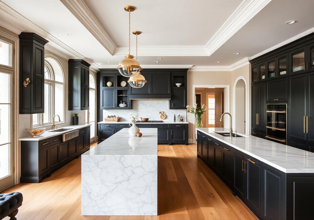 Clarendon open kitchen with marble island