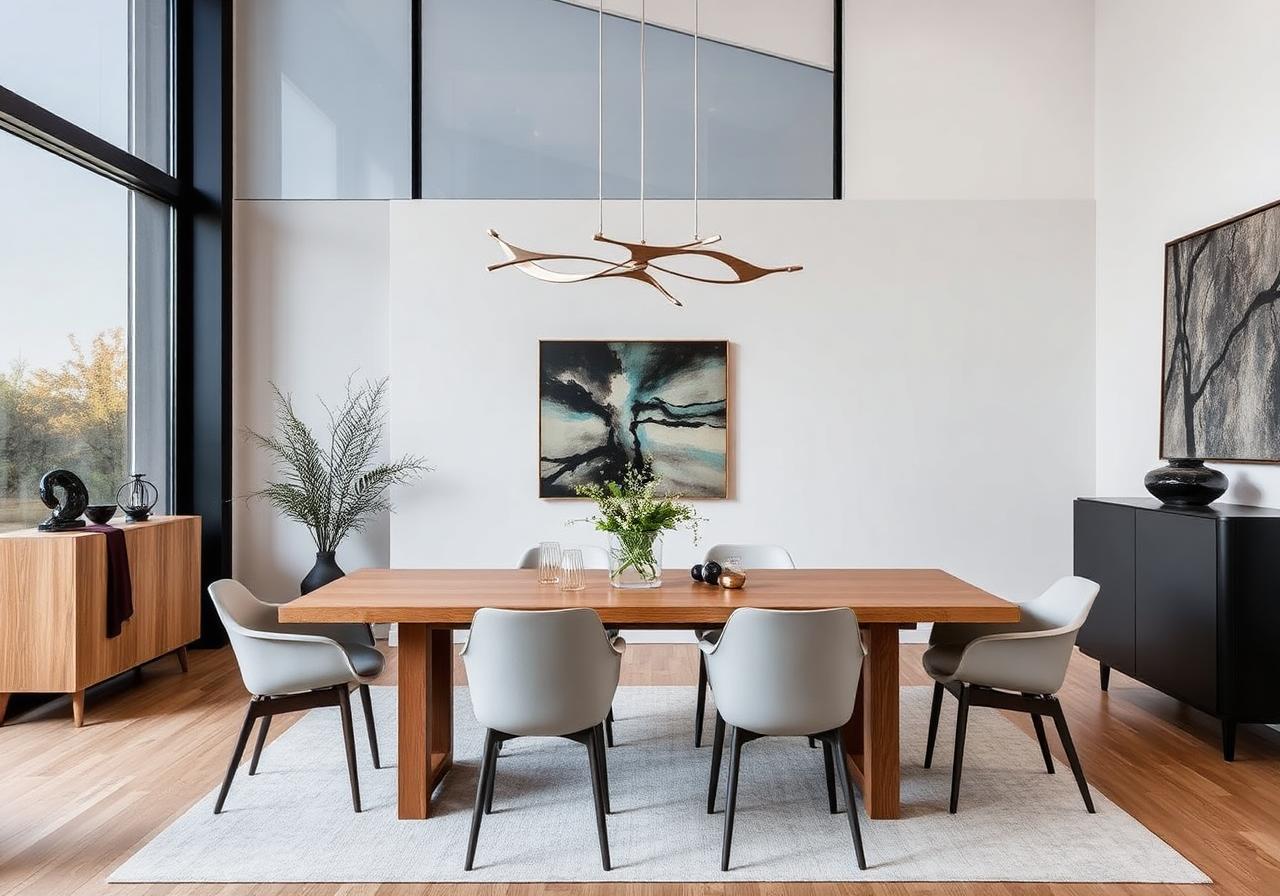 Everleigh dining room with sculptural pendant