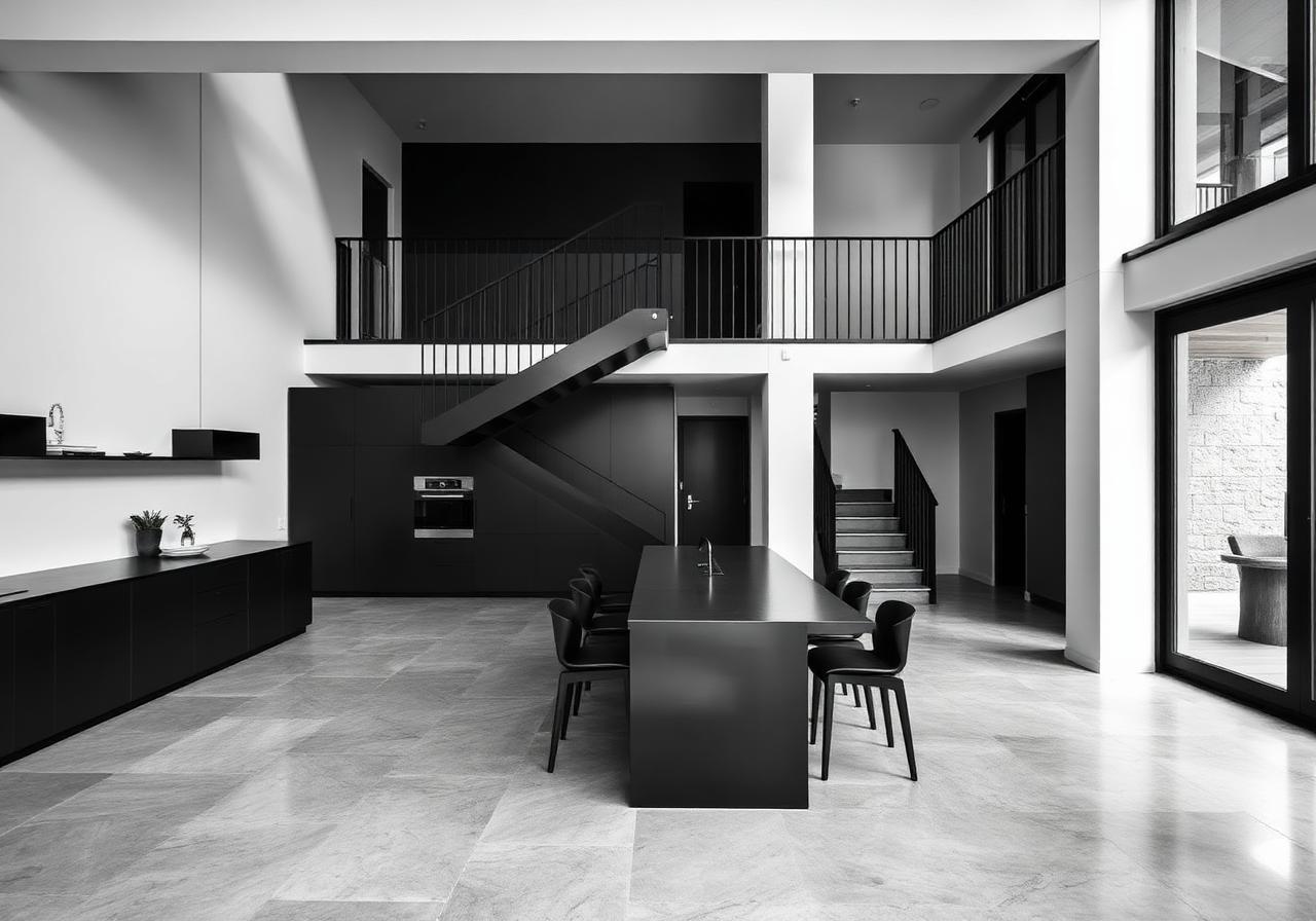 Monolith monochrome interior with stair
